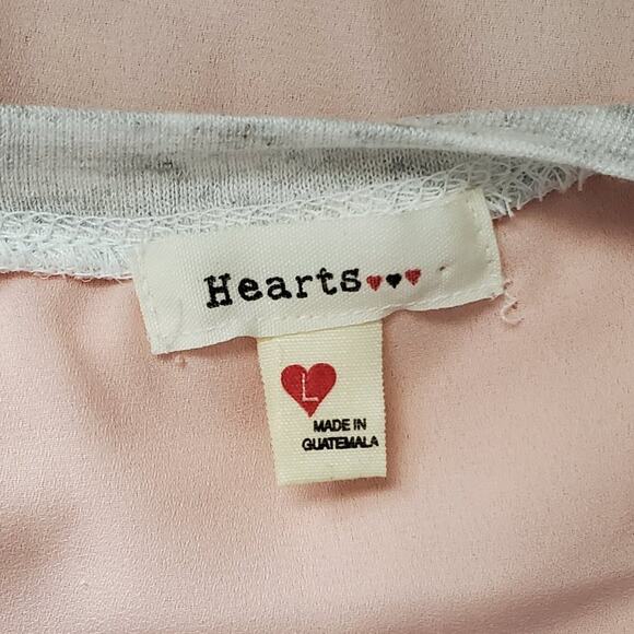 Hearts Gray Pink Sheer Panel High Low Long Sleeve Top L - Picture 7 of 8